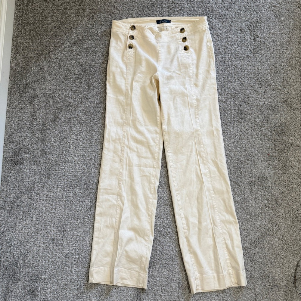 Level 99 Linen Blend Wide Leg Sailor Pants Cream 29 Coastal Nautical Hamptons